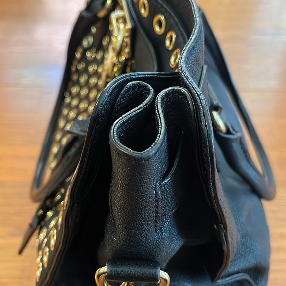 Black Leather Michael Kors Hamilton North South Tote with Gold Grommet Detailing - Picture 6 of 9